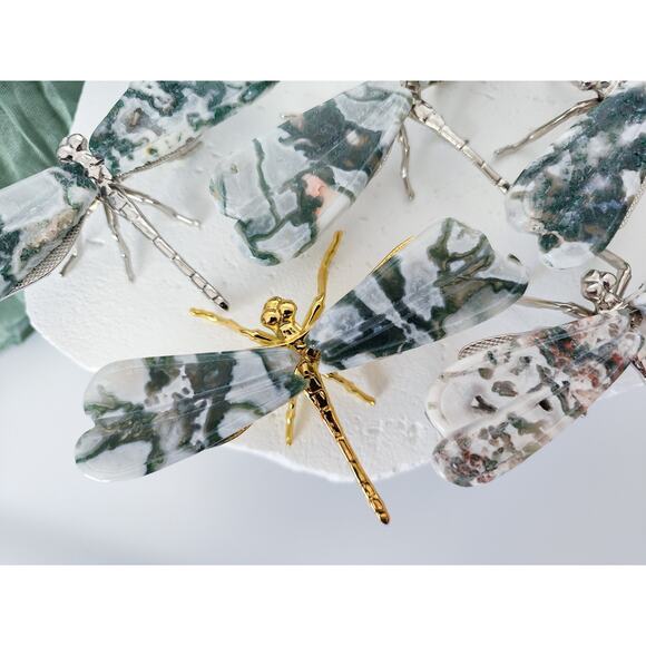 Moss Agate Dragonfly Wing Carving - Picture 5 of 12